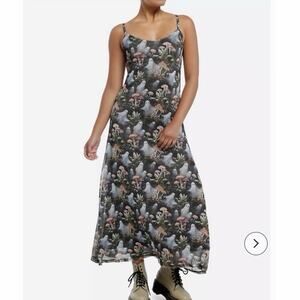 Thorn & Fable Green Mesh Ghost Mushroom Print Dress Sleeveless Size large